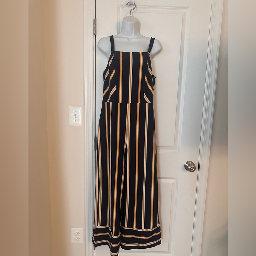 Striped navy and mustard one piece